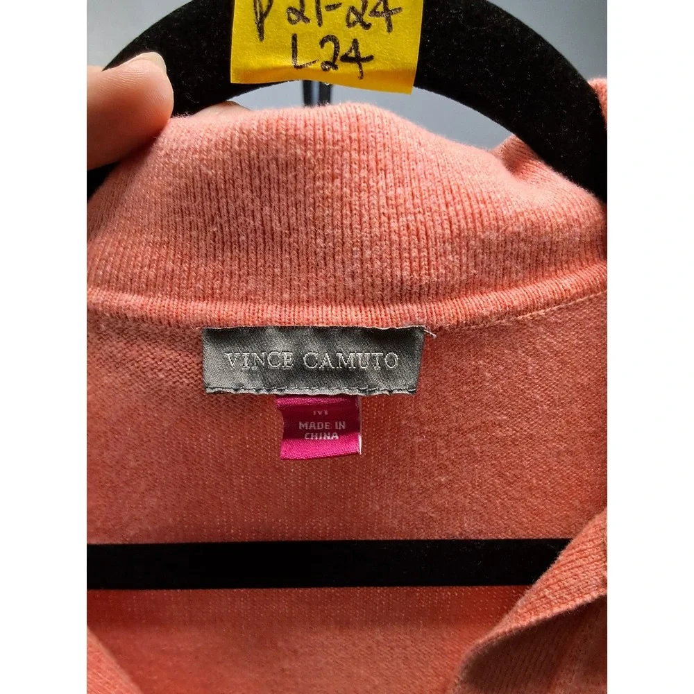Vince Camuto Womens Coral Pink Polo V-Neck Balloon Sleeve Knit Sweater M